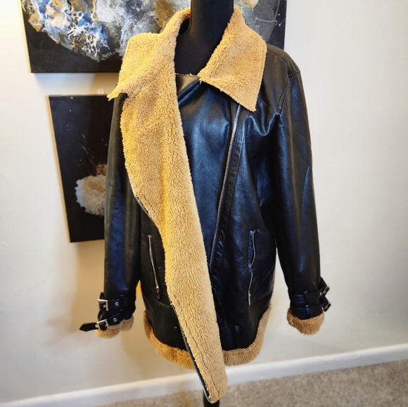 Fashion to Figure Jackets & Blazers - Women's Black and Tan Shearling Jacket